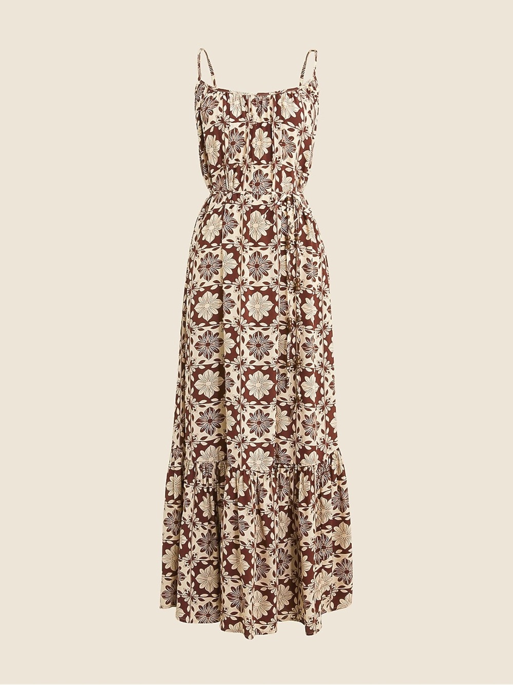 J. CREW Caspia Maxi Dress Floral Crepe de Chine Brown Size S